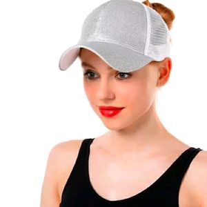 🧢Silver🧢&🧢White🧢Sequin🧢Ponytail🧢Cap🧢